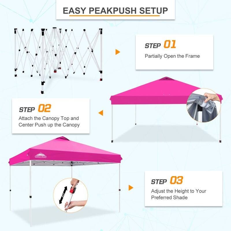 EAGLE PEAK Pop Up Canopy Tent with Wheeled Carry Bag, 8 Stakes, 4 Ropes, 4 Weight Bags, Easy Set Up Tent Canopy, 12x12 ft