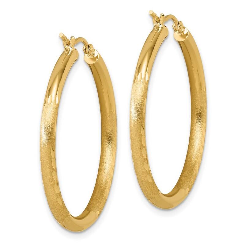 Curata 14k Yellow Gold Satin and Sparkle Cut Round Hoop Earrings - 35x35mm