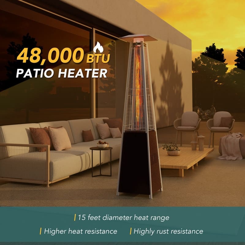 Pamapic 42,000 BTU Outdoor Pyramid Flame Patio Heater with Cover, Wheels