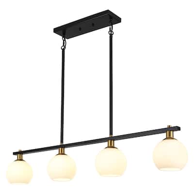 Stylish and Simple 4-Light Double Rod Metal Chandelier with Frosted Glass Shades Suitable for many different spaces