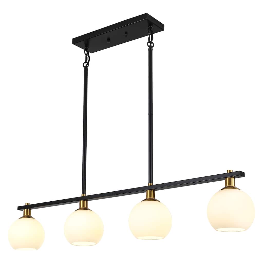Stylish and Simple 4-Light Double Rod Metal Chandelier with Frosted Glass Shades Suitable for many different spaces