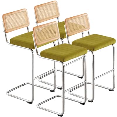 Velvet Upholstered Rattan Counter/Bar Stools, Set of 2/3