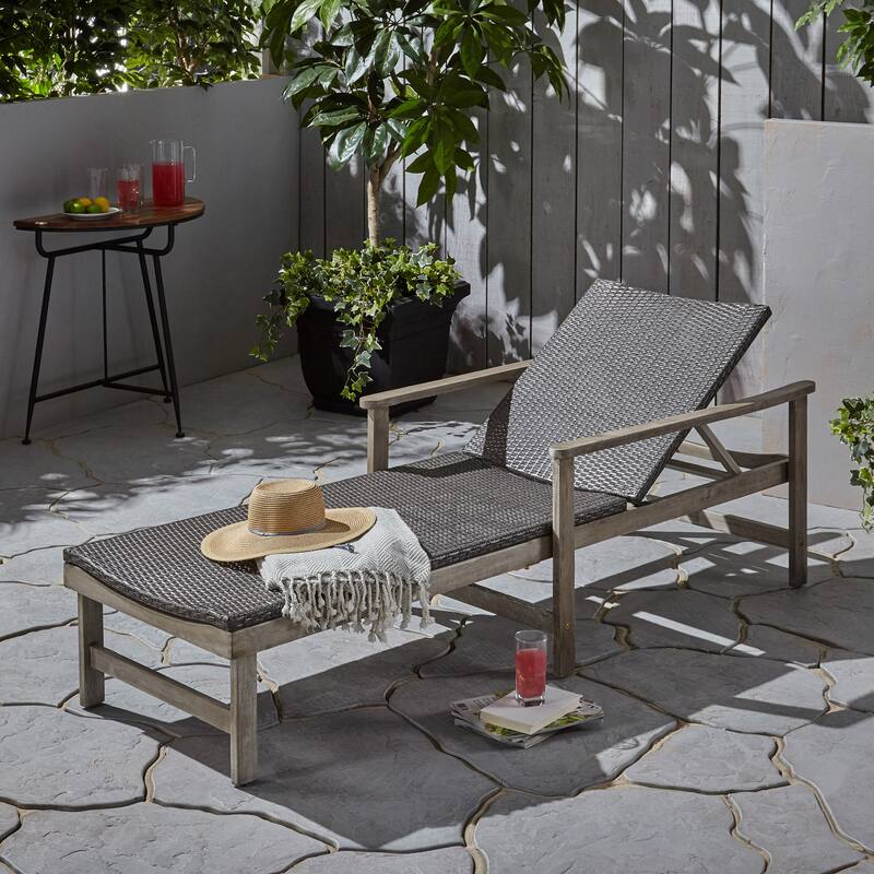 Ergonomic Outdoor Wicker Chaise Lounge with Adjustable Backrest and Armrests for Poolside Patio Garden