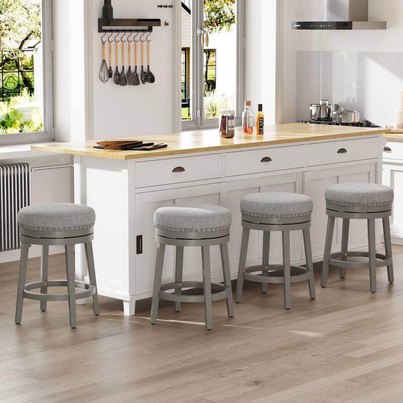 Swivel Counter Height Bar Stool with Upholstered Seat Solid Wood Frame