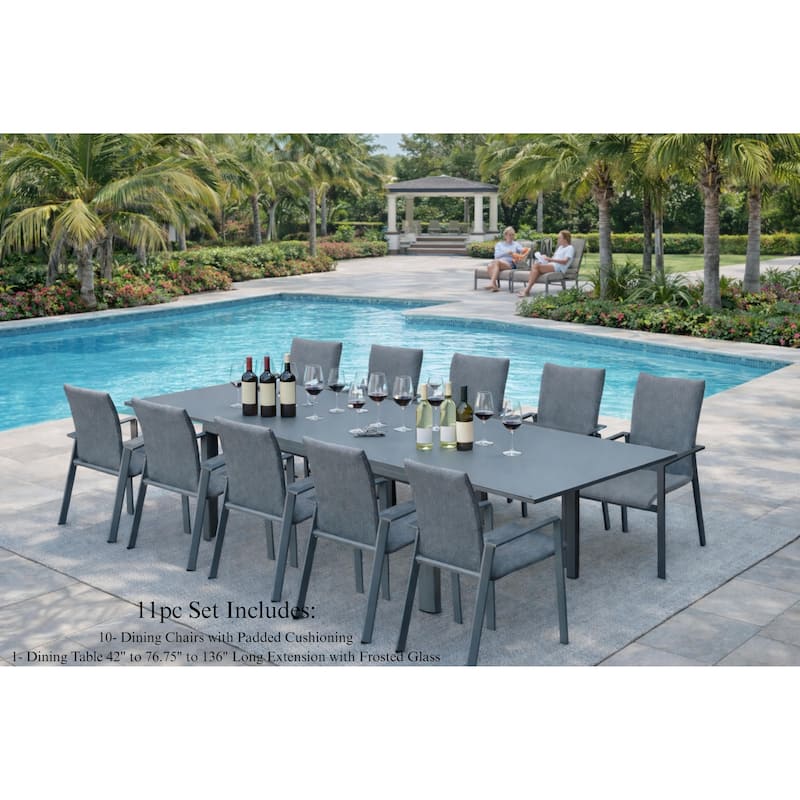 Dekota Dark Grey 11-Piece Aluminum Outdoor Dining Set with Sling Set in Midnight Grey - N/A