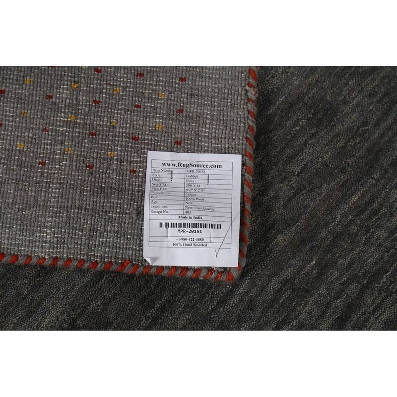 Gray Gabbeh Runner Rug Hand-Knotted Wool Carpet - 2'8"x 9'6"