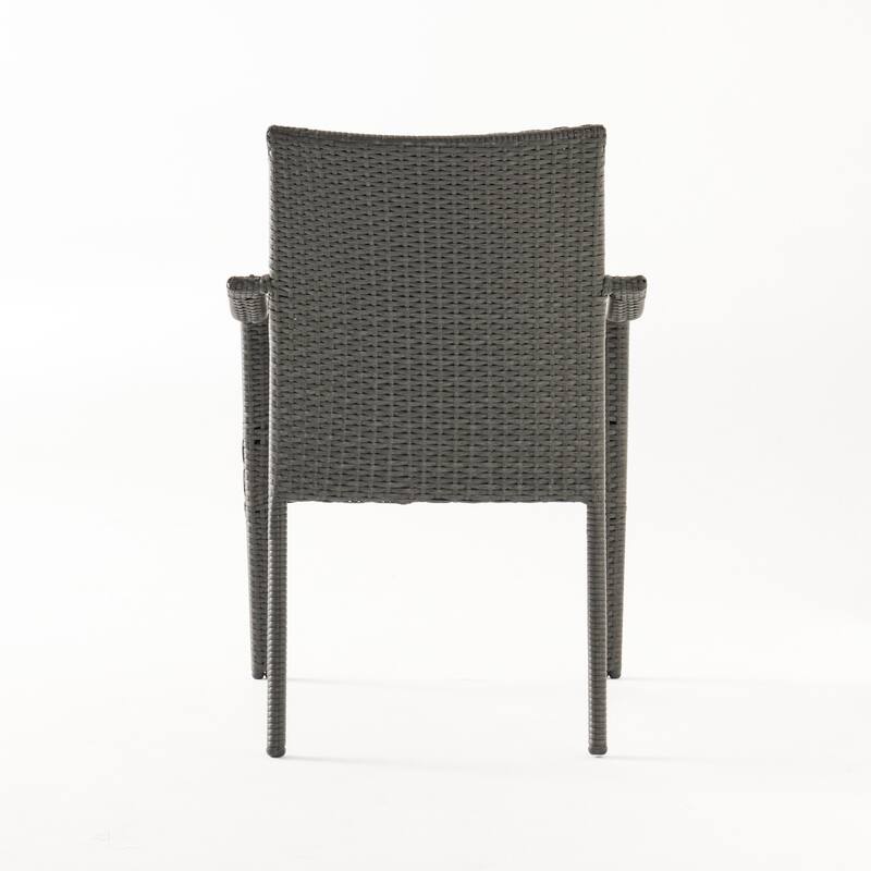 Christopher Knight Home - 6-Piece Outdoor Acacia Wood Dining Set with Iron Frame Stacking Chairs, Bench & Slat Dining Table