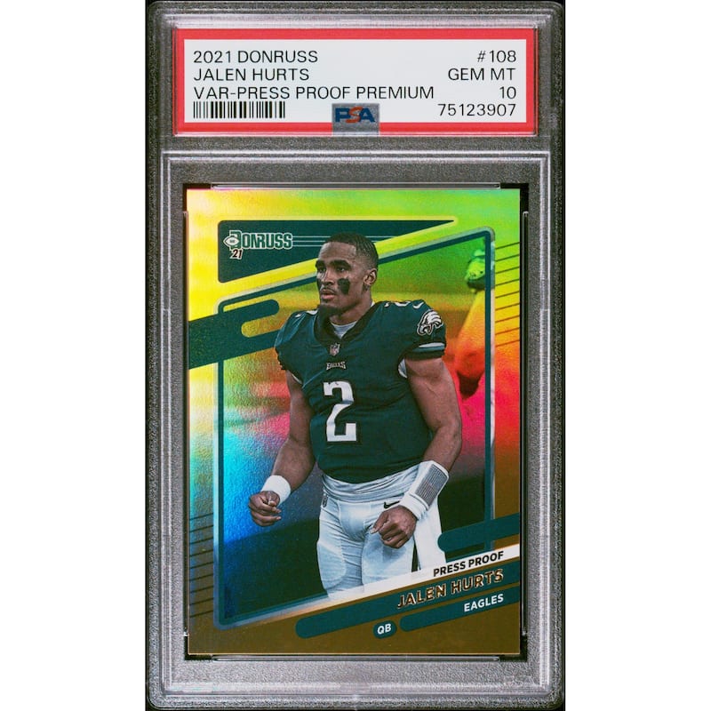 Jalen Hurts 2021 Donruss Panini Press Proof Football Card #108 Graded PSA 10 - 8'6" x 11'6"
