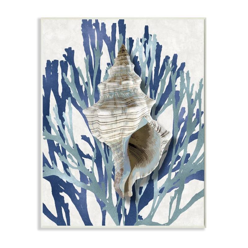 Stupell Tower Shell Coral Blue Beach Design Wood Wall Art - 10 x 15