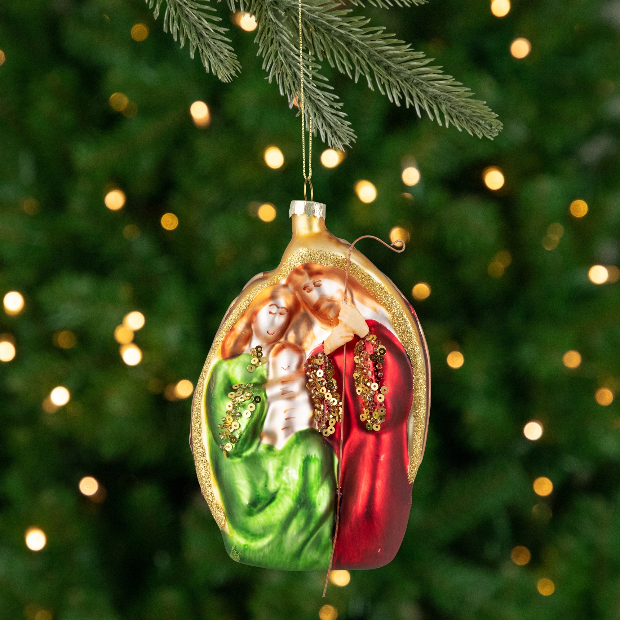 Holy Family Glass Nativity Christmas Ornament - 6"