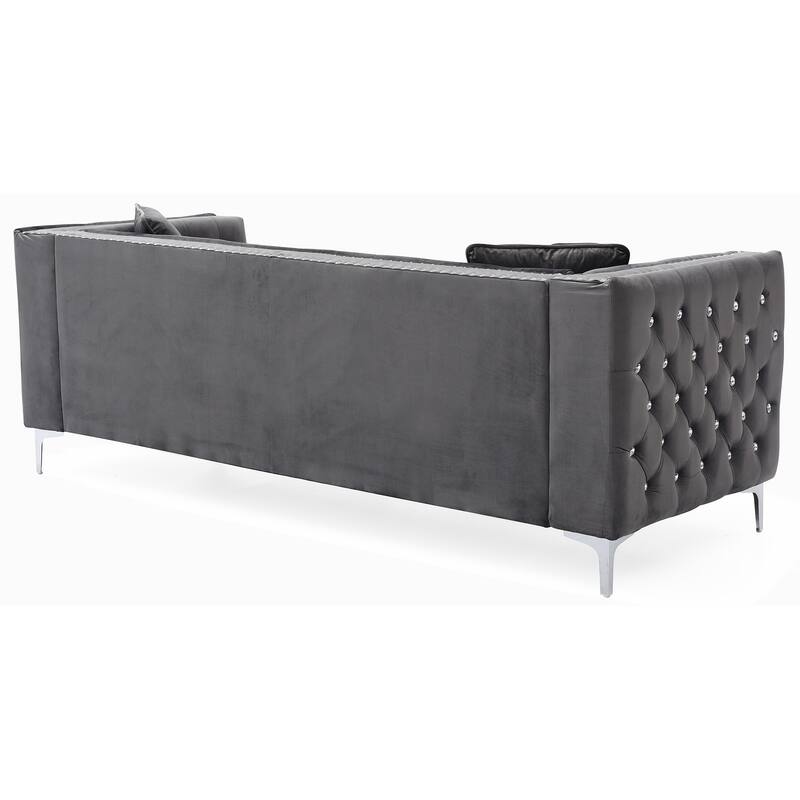 Velvet Nailheads Sofa Square Arms