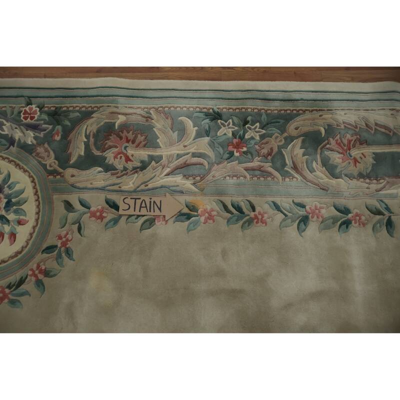 Hand Knotted Oriental 100% Wool Carpet Traditional Floral Beige & Ivories Art Deco Area Rug - 18' 2'' X 9' 11''