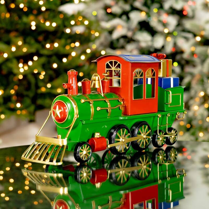 17" Long Iron Tabletop Christmas Train Decoration - 17.32"x6"x8.5" - Iron - Christmas Colors