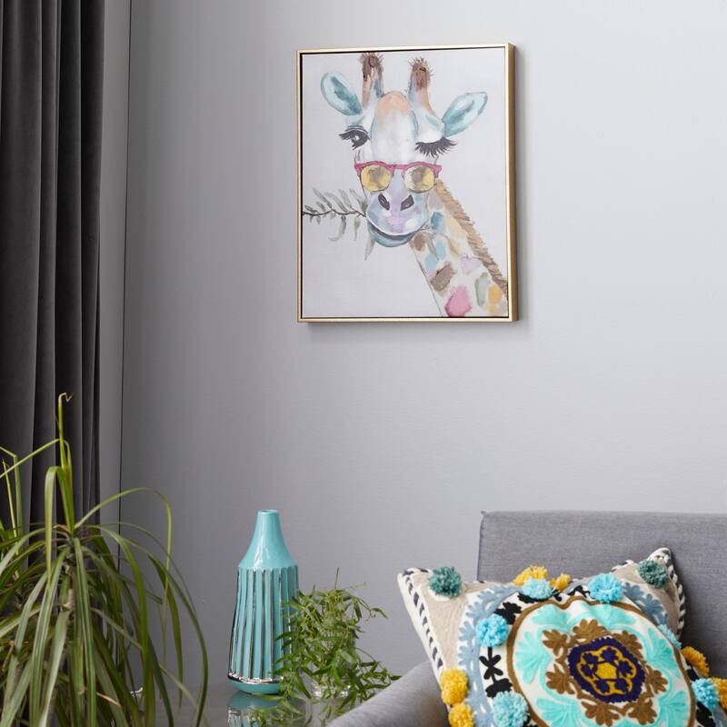 Canvas Giraffe Living Room Framed Wall Art with Gold Frame - Multi Colored - CosmoLiving by Cosmopolitan