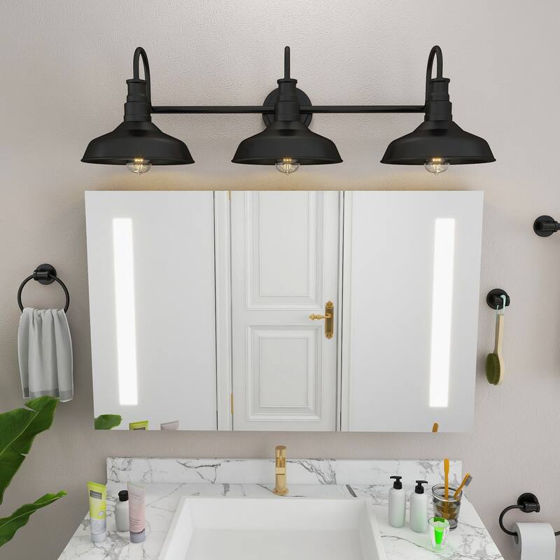 Black Finish Industrial 3-light Metal Vanity Light