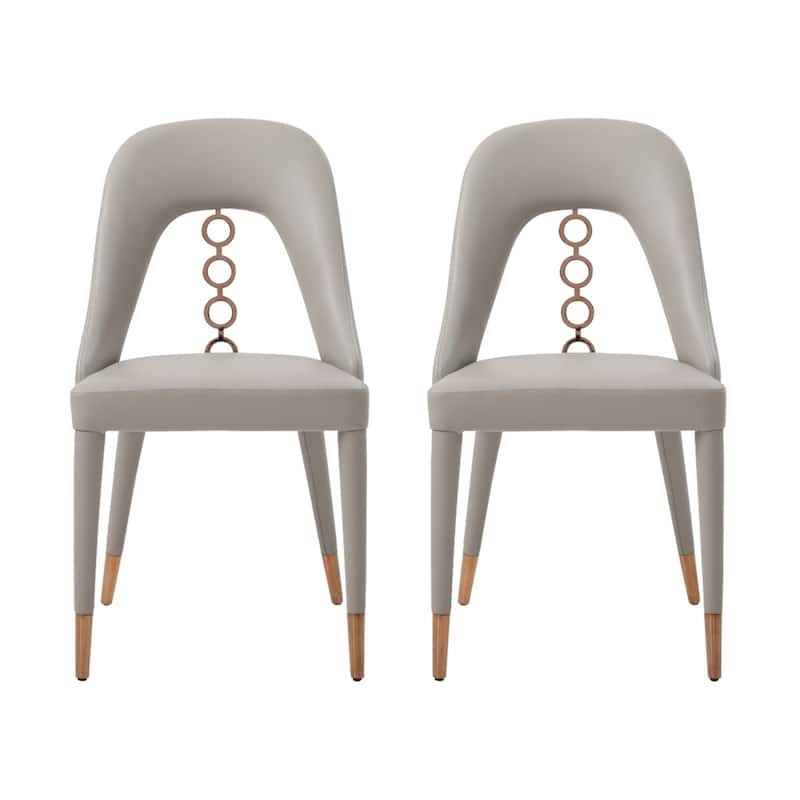 Set of 2 Faux Leather Dining Chairs with Rose Gold Accents - 22” x 19” x 43” - Light-Grey