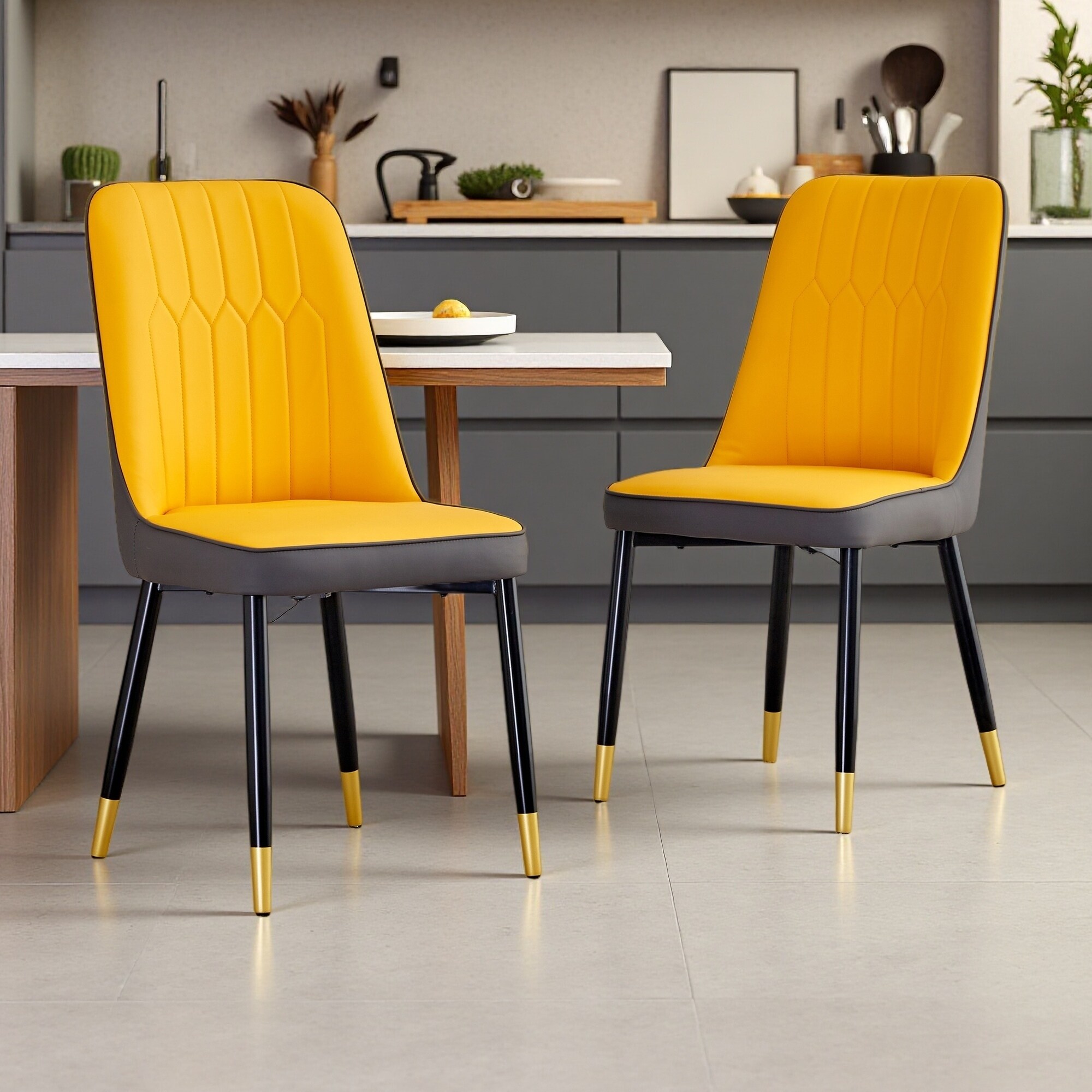 35"H Set of 2 PU Leather Dining and Living Room Chairs with Metal Legs - Soft Sponge Seat, Modern Design, Easy Assembly