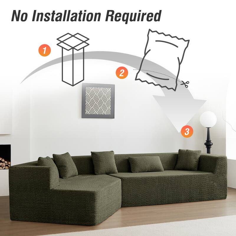 127.5" Polyester Upholstered Modular Oversized Minimalist Comfy Sectional Compressed Sofa