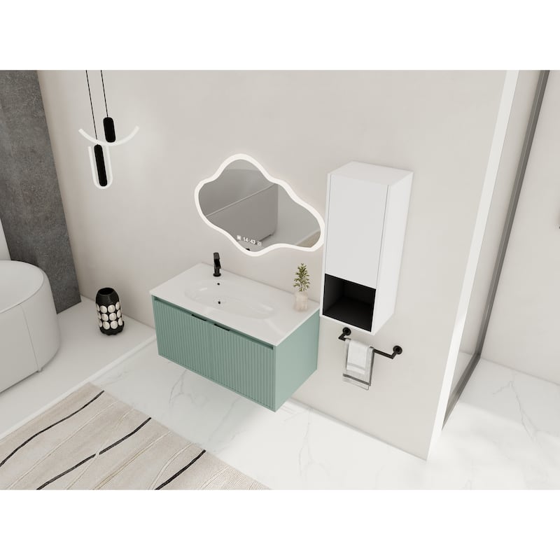36" Floating Bathroom Vanity with Drop-Shaped Resin Sink