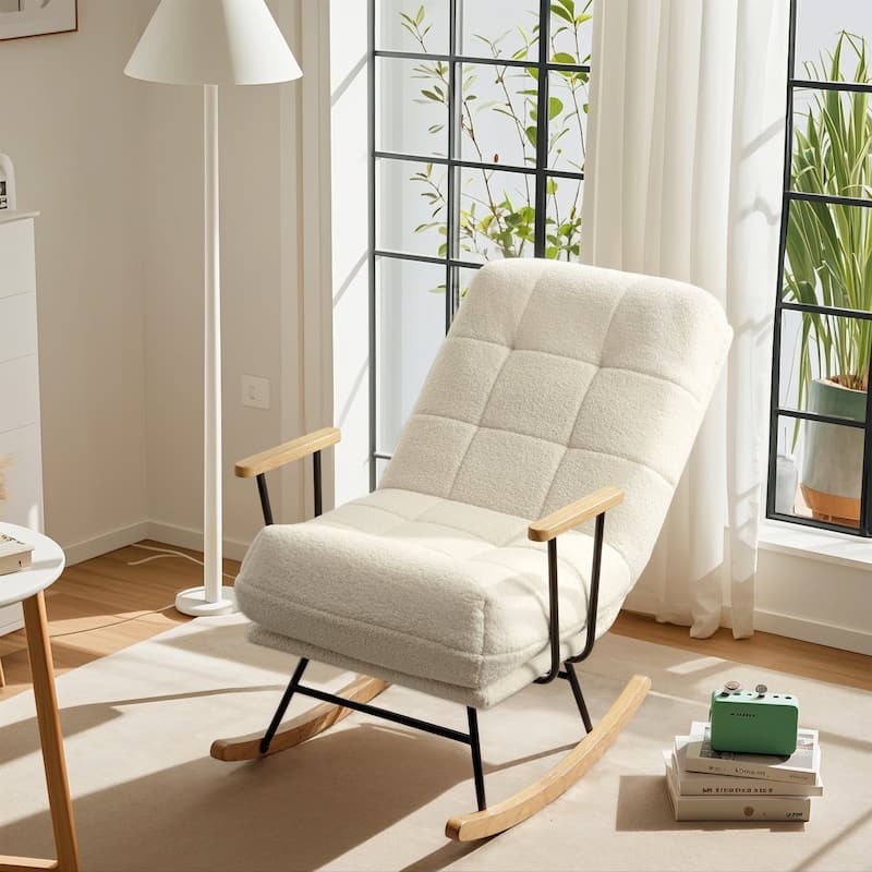 Nursery Rocking Chair Upholstered Modern Rocking chair with Wingback & Armrest Tall Back Accent Glider Rocker Chairs