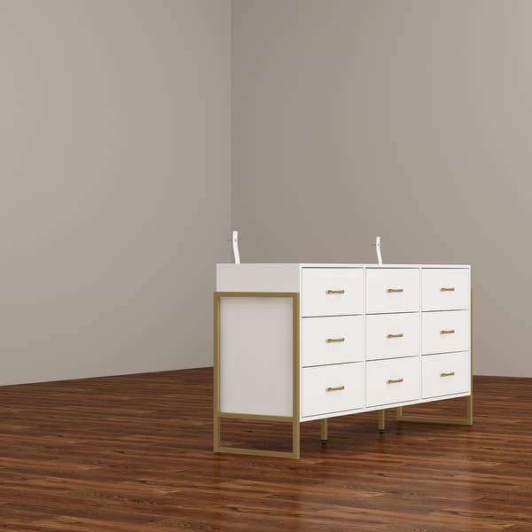 61.4"W Modern Black Dresser with 9 Spacious Drawers - Gold Handles - On  Sale - Bed Bath & Beyond - 38924389