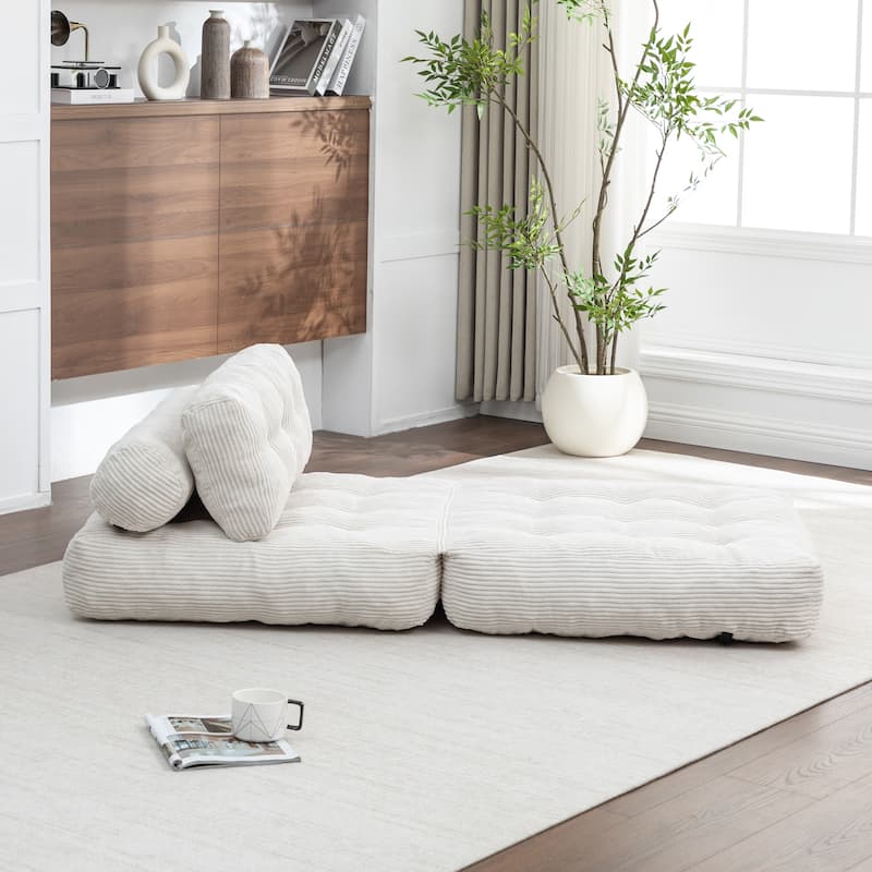 Anmytek Beige Convertible Sleeper Chair Folding Sofa Bed with Pillow Back Support and Memory Foam Mattress