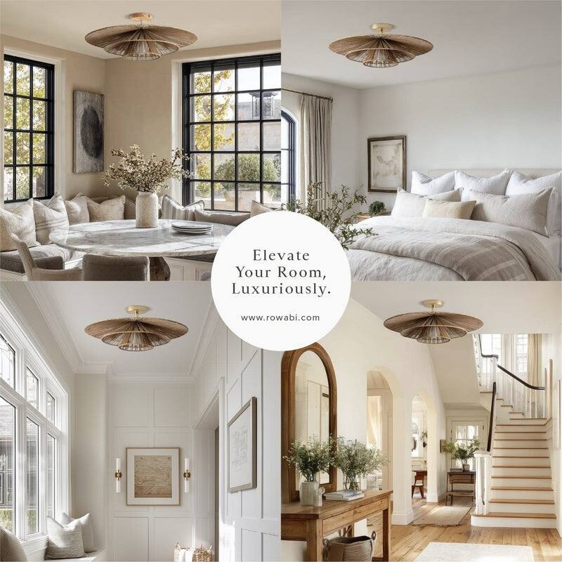 Sammie Rattan Flush Mount Jute Fibers Natural 1-Light Handwoven Ceiling Light for Bedroom or Hallway in Modern, Farmhouse Style