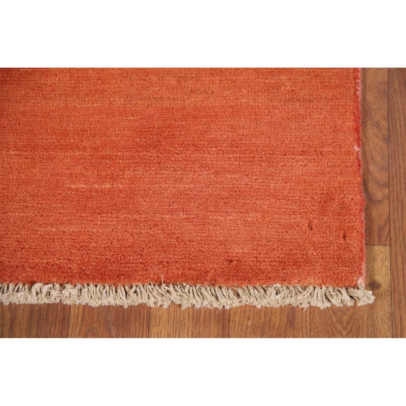 Solid Orange Gabbeh Oriental Foyer Rug Hand-Knotted Wool Carpet - 1'8"x 3'2"