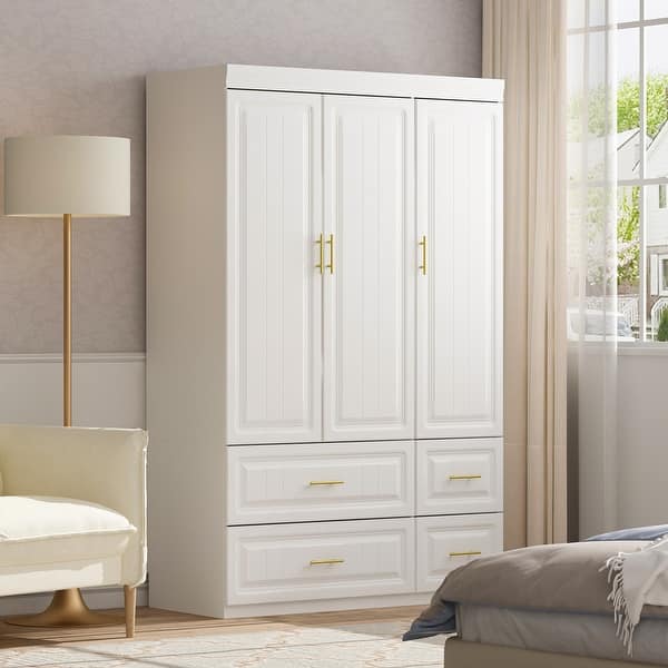 slide 2 of 12, Modern Freestanding Wardrobe Armoire Closet High Cabinet Storage White - 93.7"H 74.2"H