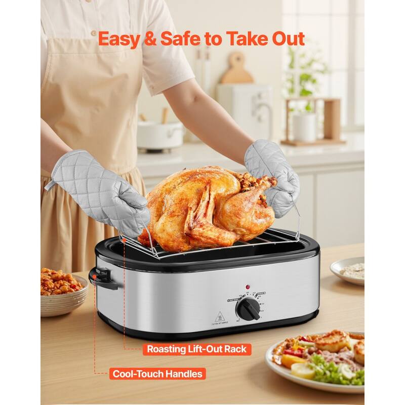 Black-Silver 20QT Electric Roaster Oven with Self-Basting Lid 1450W - 23.31 x 15.67 x 12.01 inch