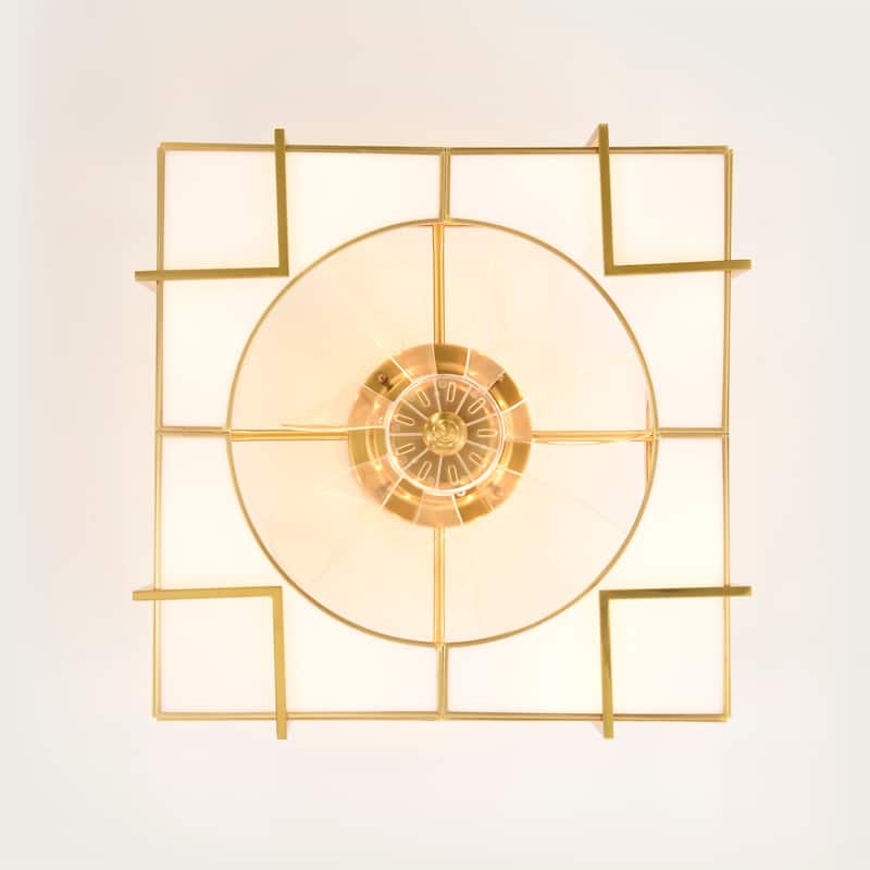 Olapine Square White Gold Trim Tiffany Glass Lighted Ceiling Fandelier with Remote