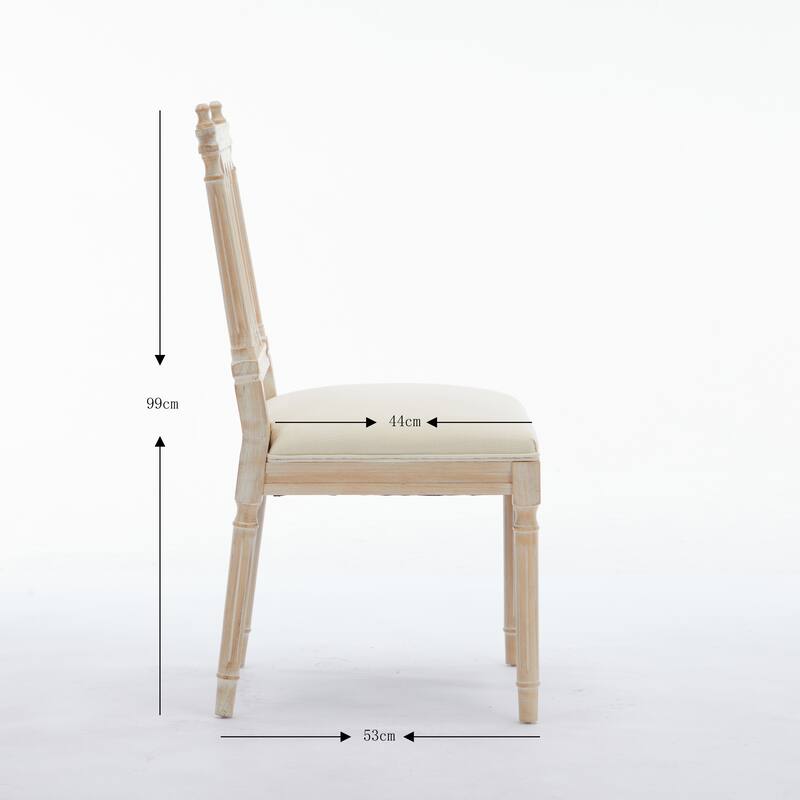 Antique Linen Fabric Upholstered 2 Piece Kitchen Dining Chair with Cushions, Wooden Legs for Dining Room Living Room Bedroom