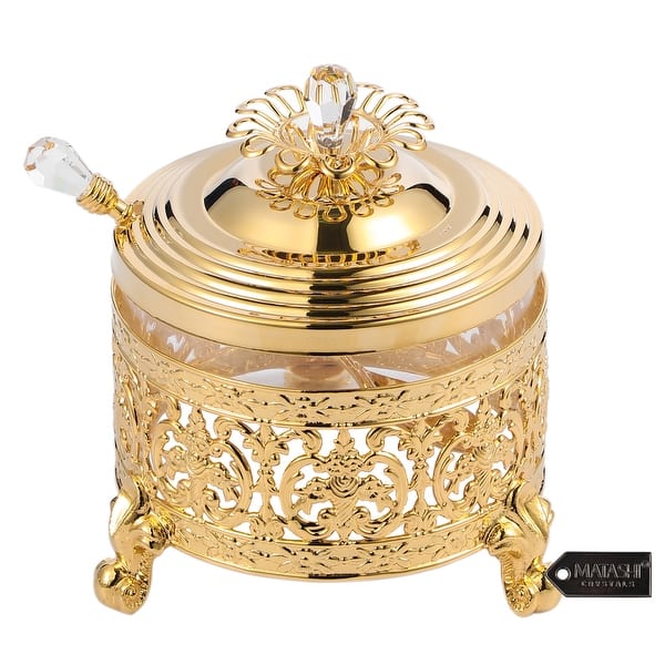 slide 2 of 5, 24K Gold Plated Sugar Bowl, Honey Dish, Glass Bowl