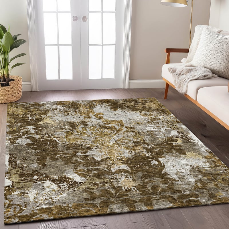 Machine Washable Indoor/ Outdoor Chantille Vintage Damask Rug