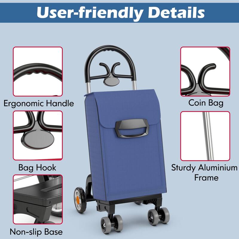 Multipurpose Lightweight Folding Shopping Cart with Swivel Front Wheels and Waterproof Polyester Bag - 16.5"x 19.5" x 41"