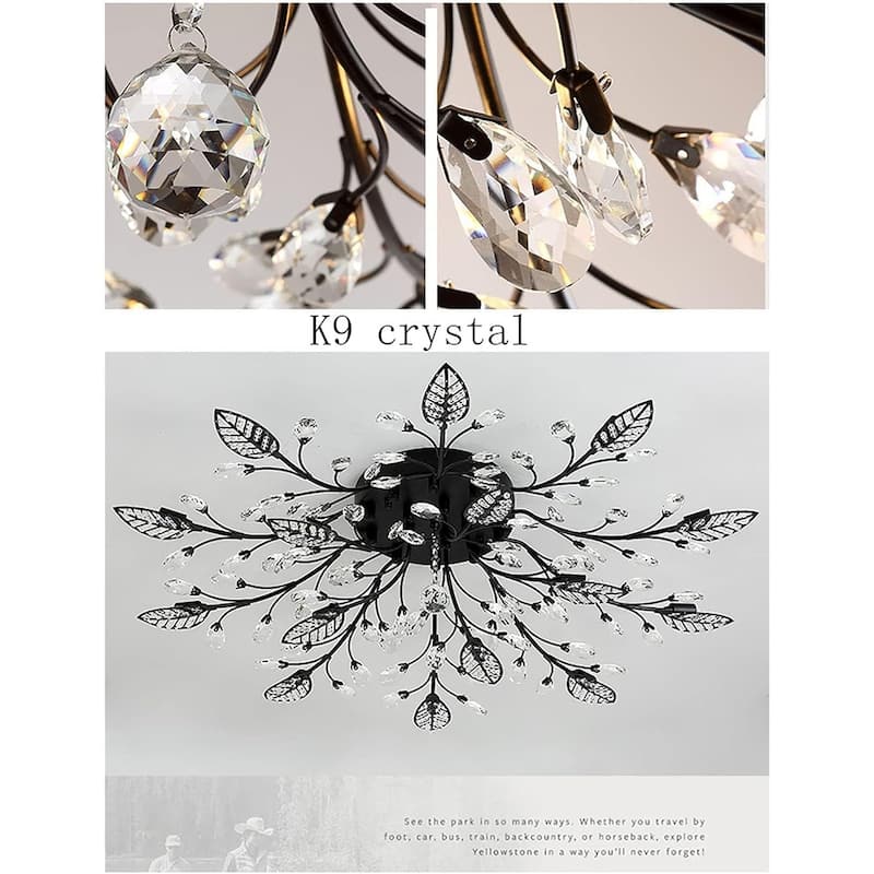 15-lights modern ceiling light black chandeliers light crystal+metal leaf ceiling light
