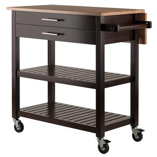Wood Langdon Drop Leaf Kitchen Cart, Cappuccino & Natural ...