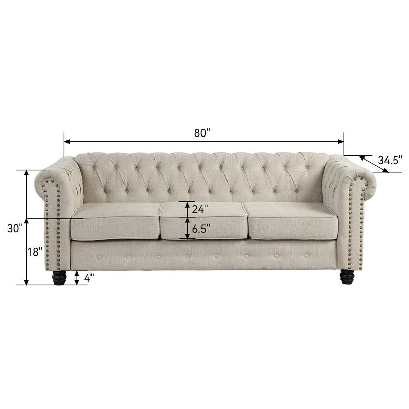 Morden Fort Tufted Upholstered Chesterfield set Loveseat, Sofa 2 PCS for Living Room, Fabric, Linen