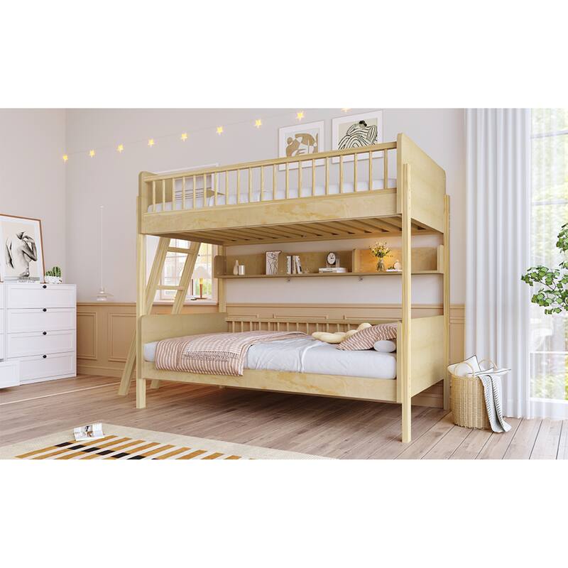 Roomfitters Twin Over Twin Bunk Bed with 3 Storage Shelves and Interchangeable Ladder