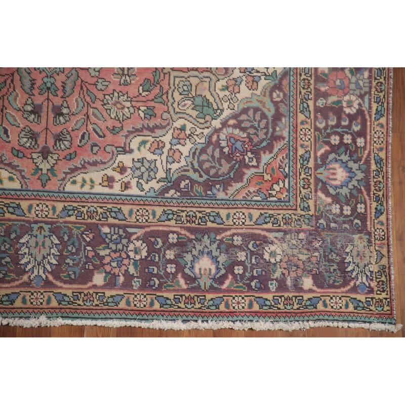 Hand Knotted Oriental 100% Wool Carpet Traditional Floral Pink Tabriz Area Rug - 9' 11'' X 6' 5''