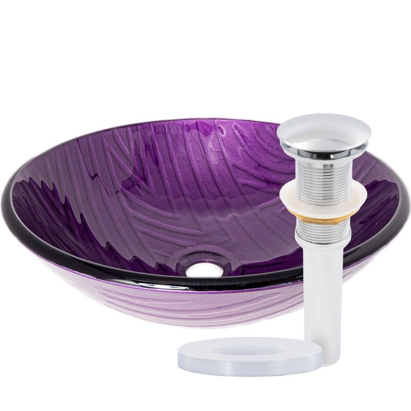 Miseno MVS-TIG-8123 Miscela 16-1/2" Circular Glass Vessel Bathroom - Purple / Chrome Drain