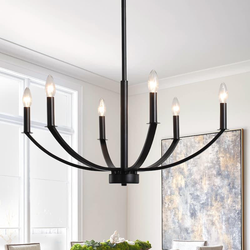Modern Farmhouse 6-Light Candle Chandelier, Classic Chandelier for Dining Room Living Room Bedroom Kitchen - 6 - 6 - Black