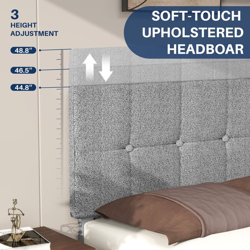 Wood Platform Bed Wood Bed Frame with Headboard, No Box Spring Needed