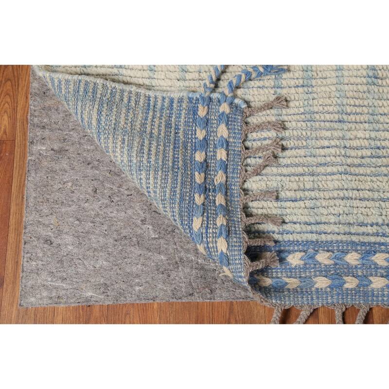 All-Over Abstract Moroccan Modern Area Rug Handmade Stripe Wool Carpet - 8'10"x 11'9"