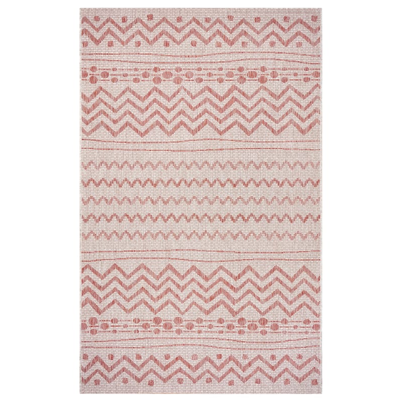 Sevita Sadie Bohemian Striped Beige/Red Durable Performance Indoor/Outdoor Area Rug - 5' x 8'