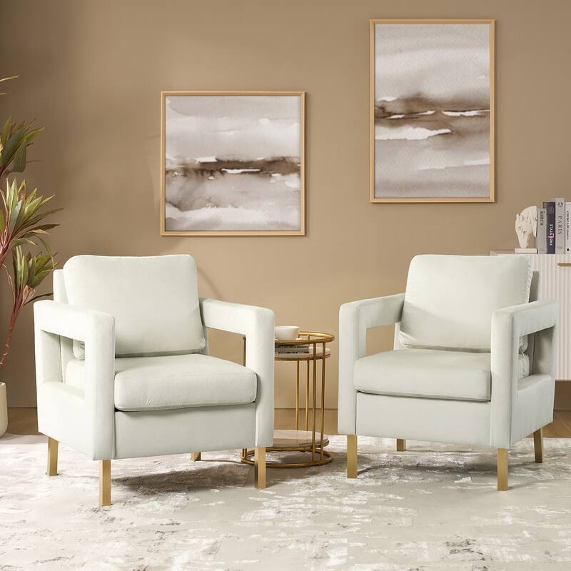 Valentina Modern Upholstered Accent Armchair with Gold Legs Set of 2 by HULALA HOME