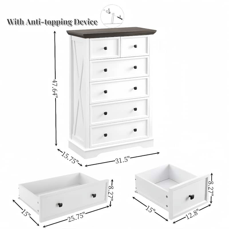 Modern 6 Storage Drawers Dresser Cabinet, Tall Chest of Drawer, Closet