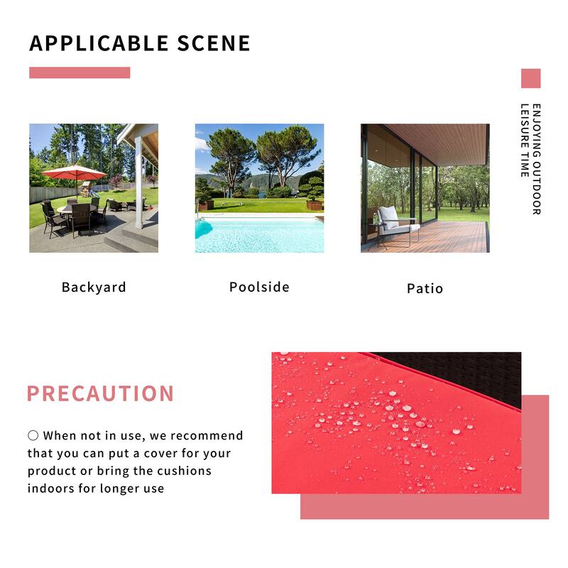 Futzca 5-Piece PE Wicker Patio Furniture Set with Red Pillows