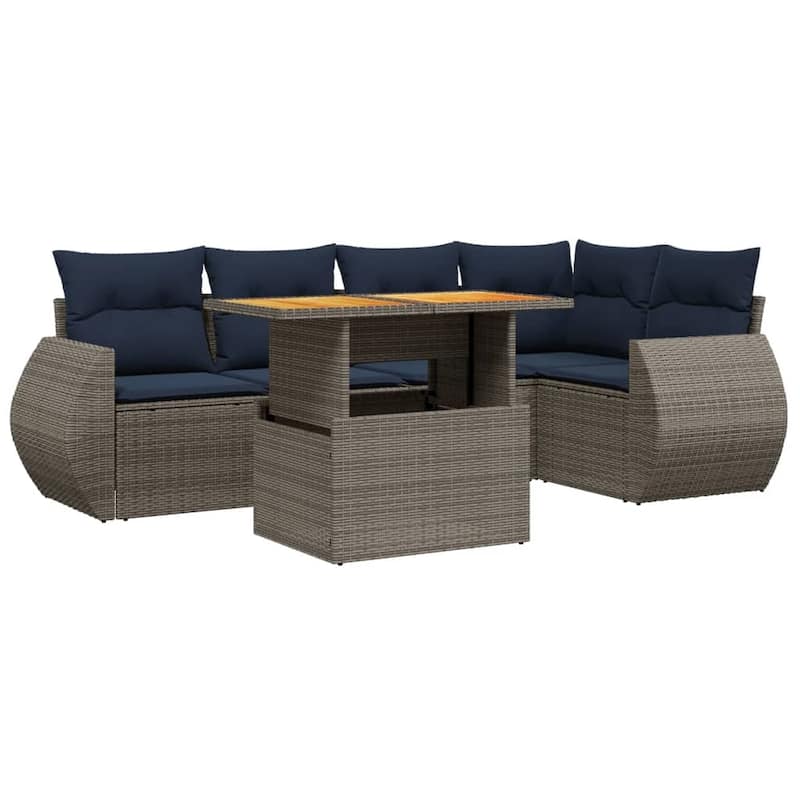 vidaXL Patio Sofa Set with Cushions Outdoor Furniture 6 Piece Poly Rattan - 24.4 x 24.4 x 27.2