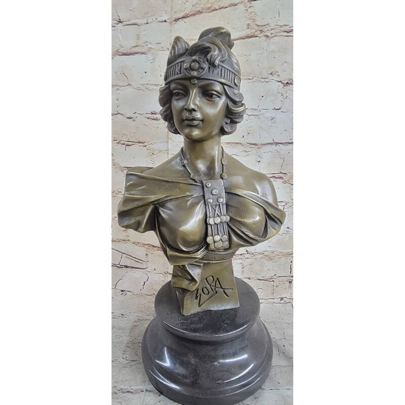 Real 100 Percent Bronze Sculpture Zora By Emmanuel Villanis Hot Cast Marble Base Figure